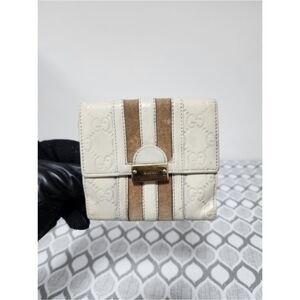 Gucci Vintage GG Signature Leather Compact Wallet Cream/Brown